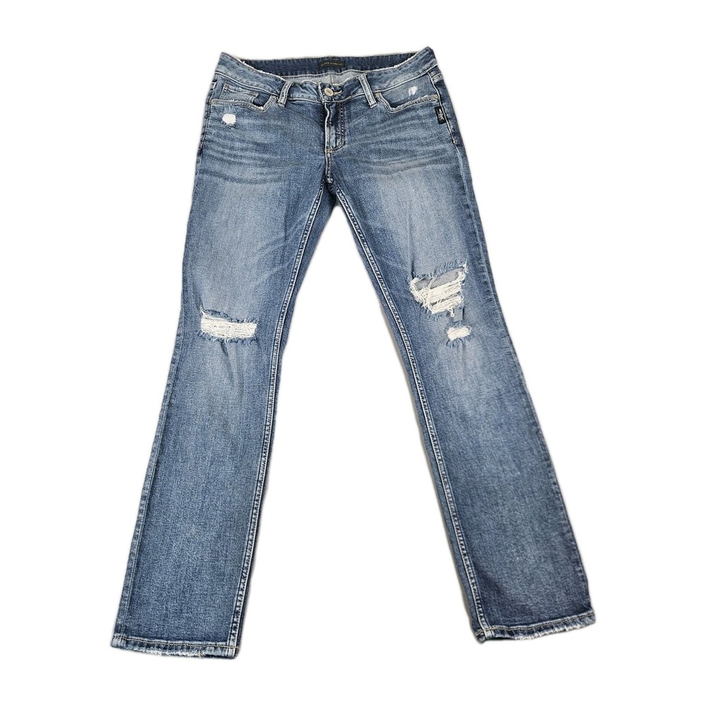 Silver Jeans Co Elyse Straight Distressed Blue Denim Jeans W29 L30 L03403SOP231